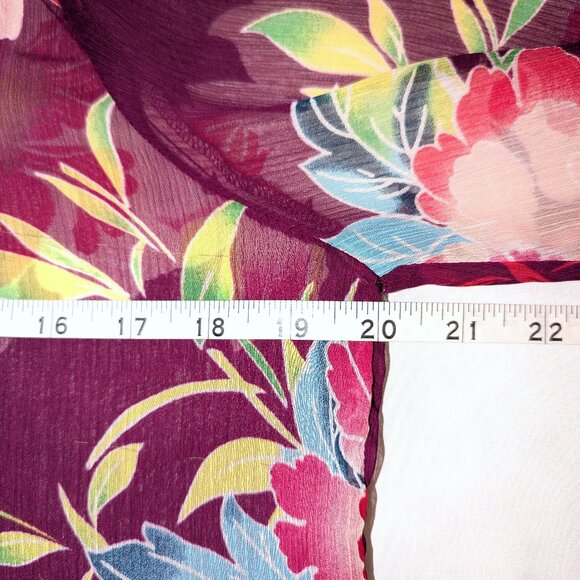 Express	| Sheer Kimono Sleeve Purple Tropical Floral Print Blouse | Size Small - Picture 9 of 15
